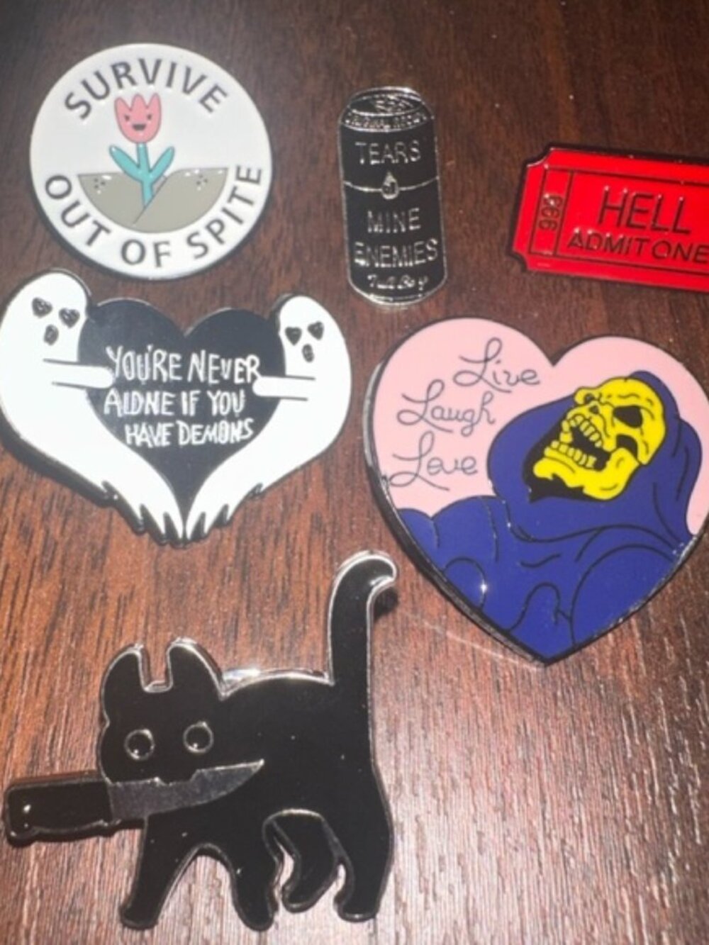 Set of 6 Funny Goth Pins Brooches